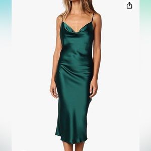 Cowl Neck Satin Midi Slip Dress